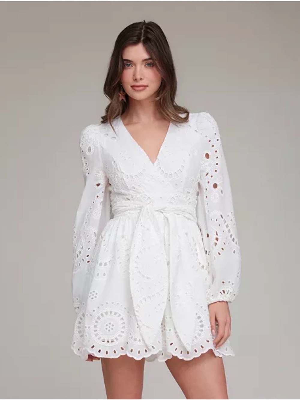 White Eyelet Wrap Mini Dress